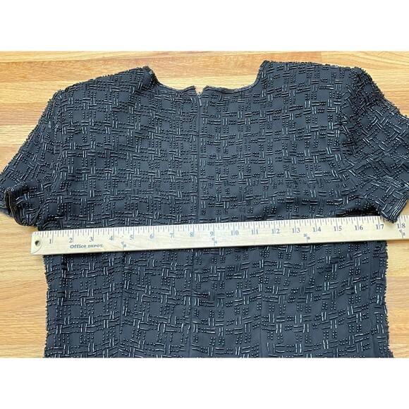 Scala Women's 8 Black Dress Black 100% Silk Sheath Holiday Beaded Vintage Party - Picture 6 of 9